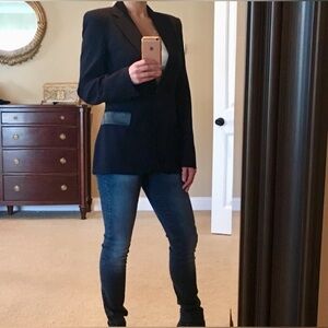 Oscar De La Renta Wool Blazer leather Trim✨Vtg. USA Size 6